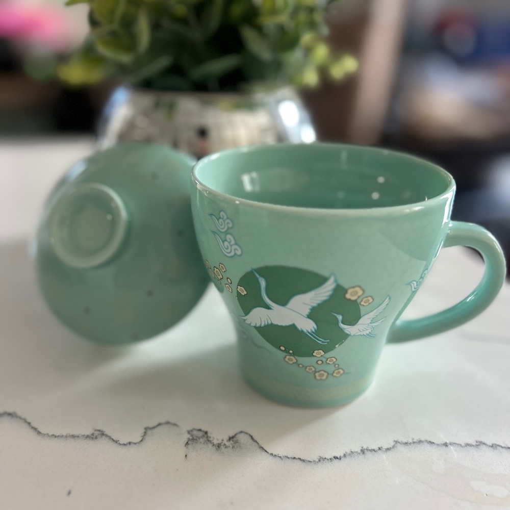 Starbucks Mint Green Mug with Crane Design